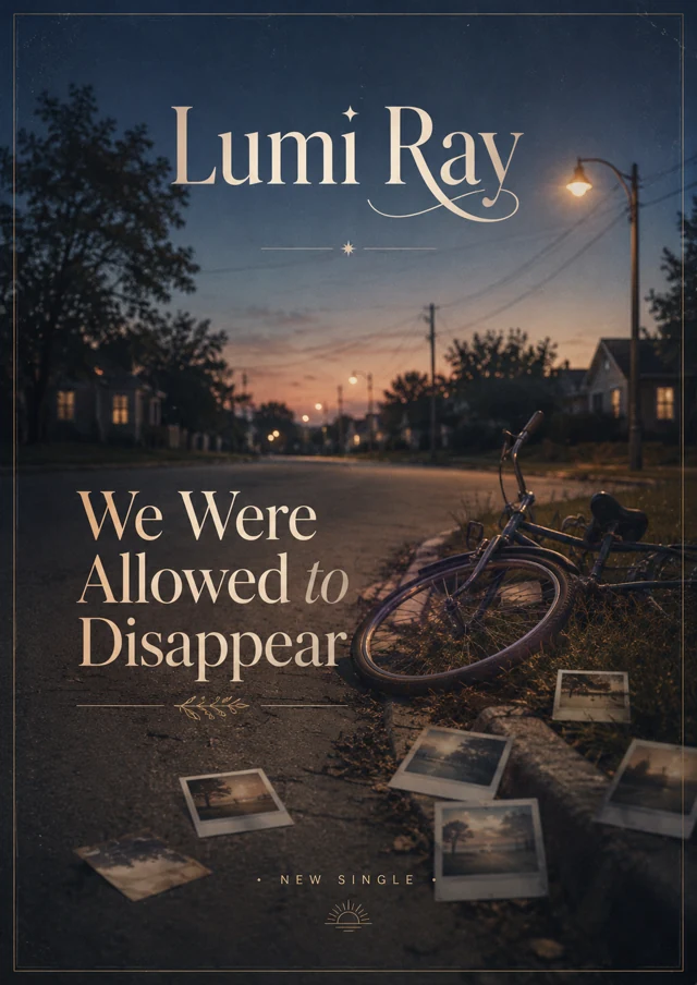 Lumi Ray poster: We Were Allowed to Disappear, over a quiet street at dusk